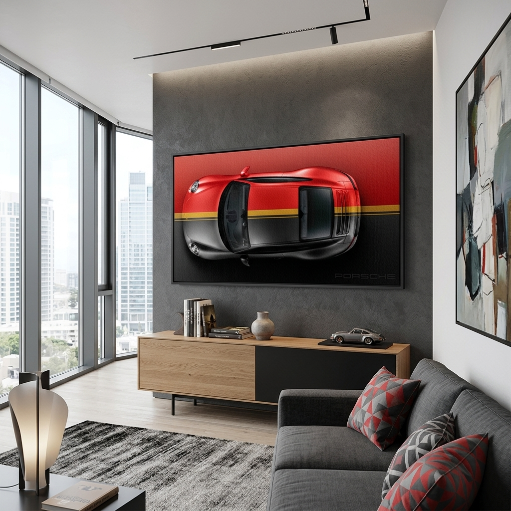Leinwandbild, Porsche 911, grün, auf grauem Hintergrund