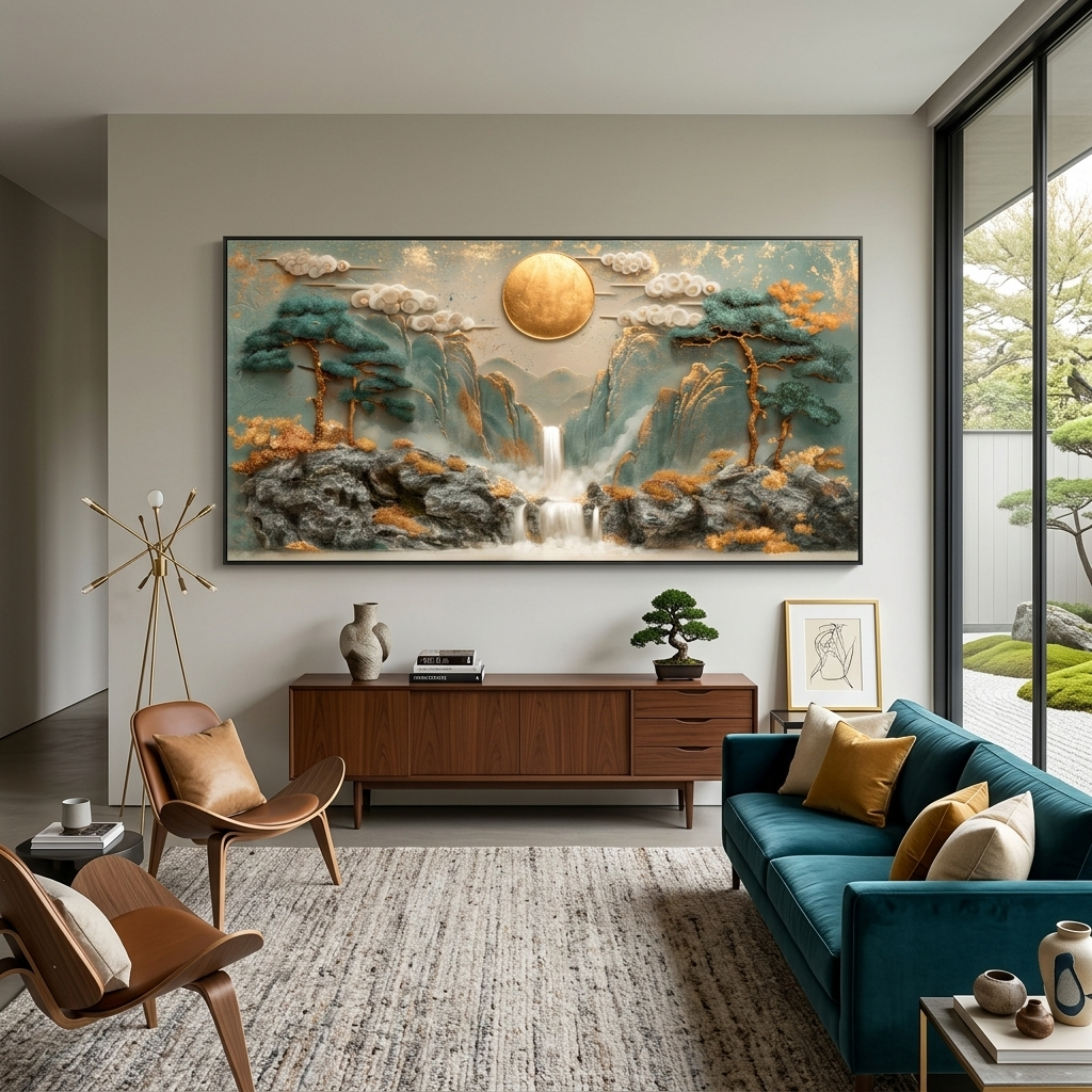 Zwei Hirsche in der Nähe eines Baumes mit einem Berg im Hintergrund Abstraktion Leinwand Wand Kunstdruck