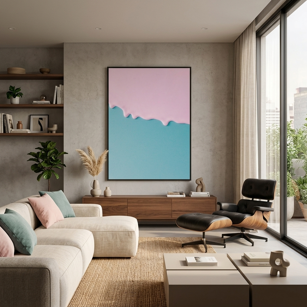 Leinwandbild, Motiv: Spritzer rosa Farbe auf blauem Hintergrund