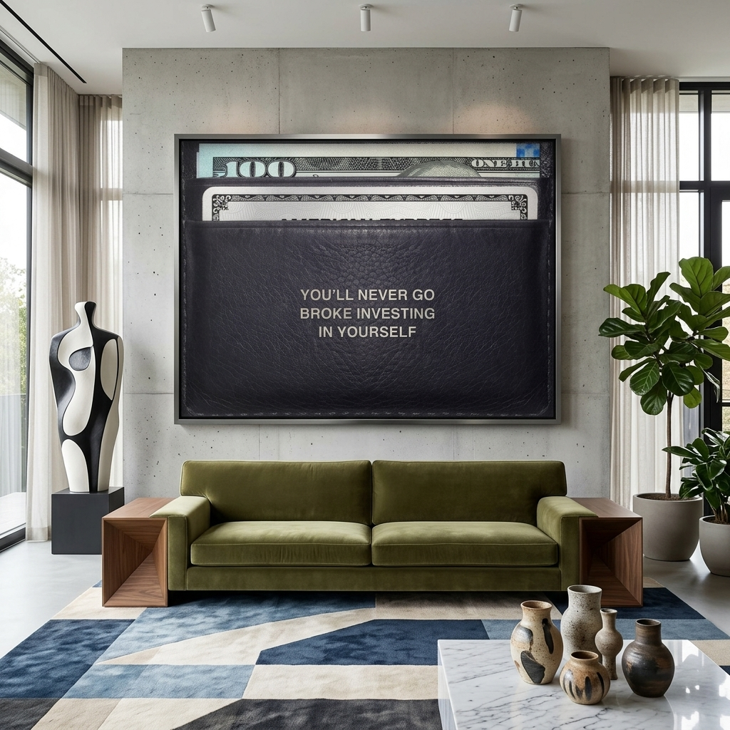 Zur Motivation Geldbörse Niemals Pleite gehen Inspirierender Leinwand-Kunstdruck