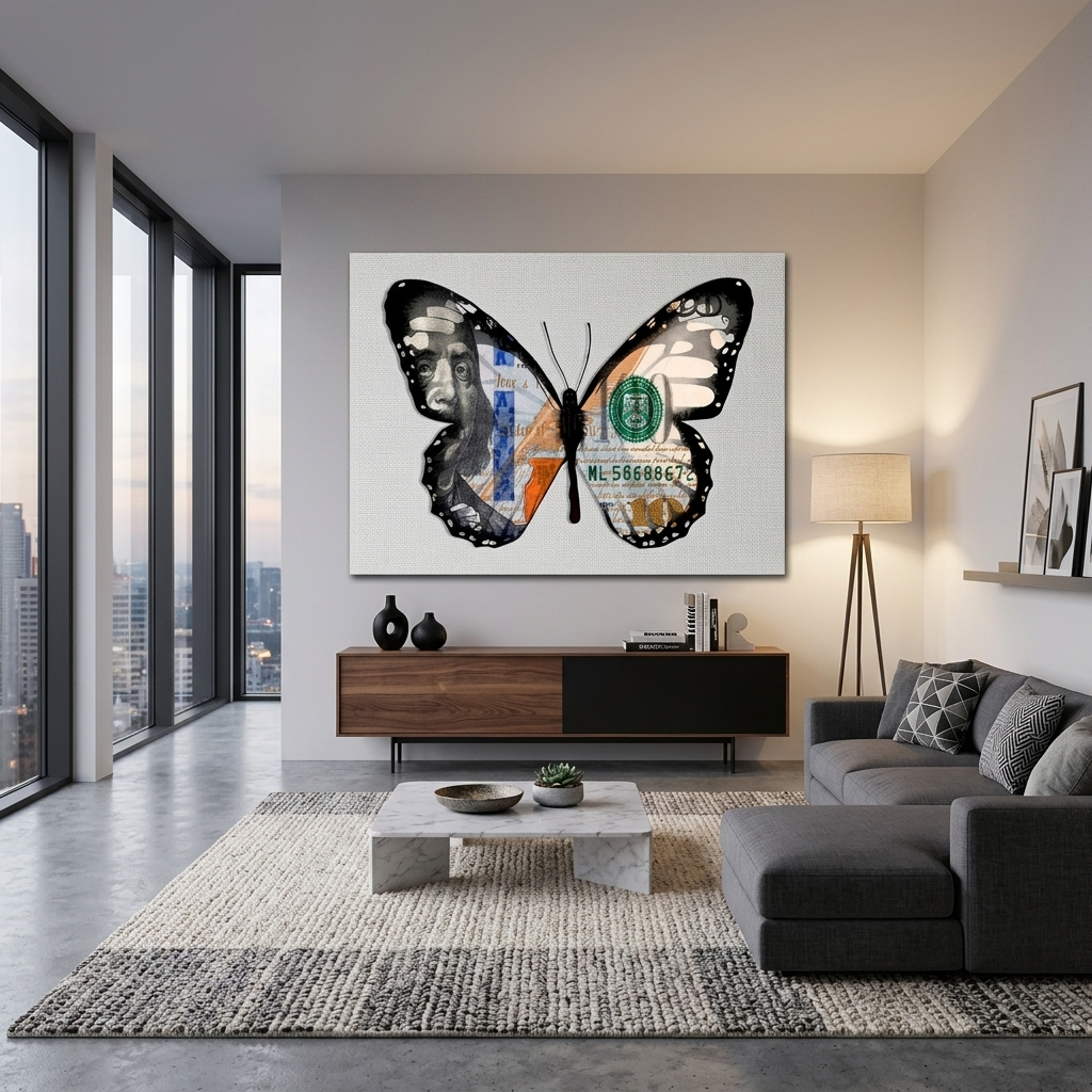 Schmetterling Dollar weiß motivierende Leinwand Wand Kunstdruck