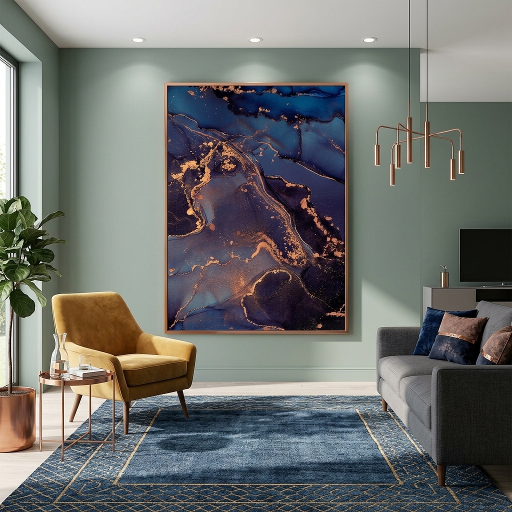 Marine-Schwarz mit einem Hauch von Gold Abstraktion Leinwand Wand Kunstdruck
