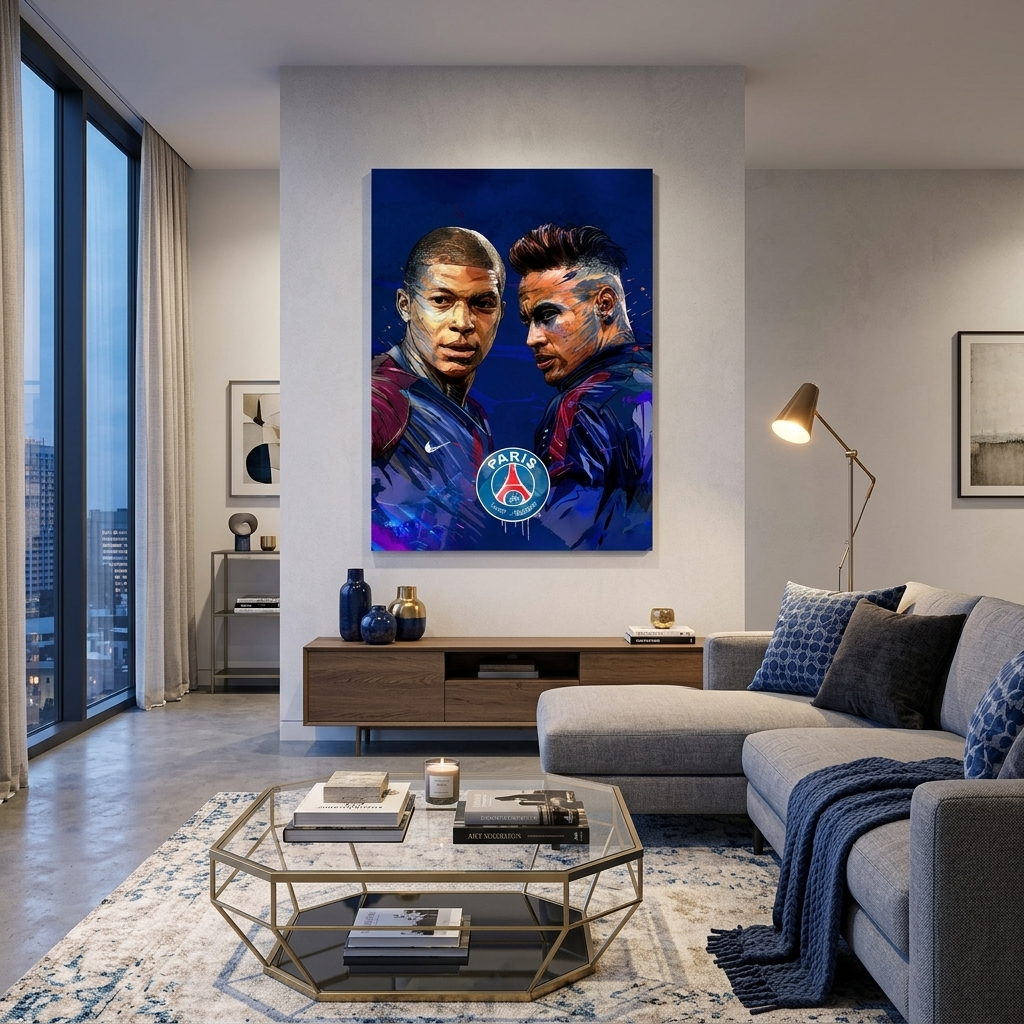PSG-Spieler Neymar und Kylian Mbappe – Kunstdruck auf Leinwand