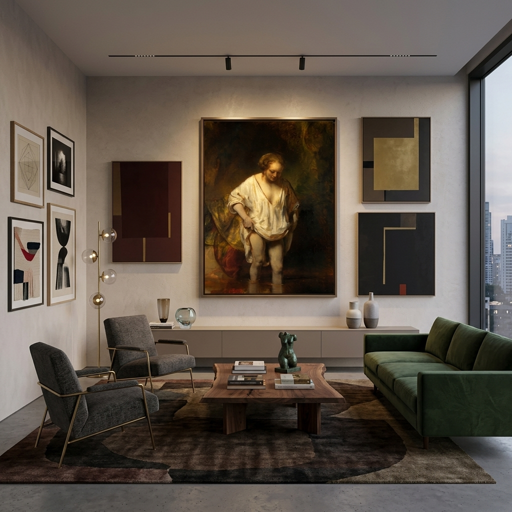 Reproduktion: Hendrickje beim Bad, Reproduktion auf Leinwand, Kunstdruck