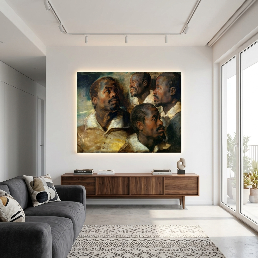 Reproduktion, Vier Skizzen des Kopfes des Mohren, Rubens, Reproduktion, Kunstdruck auf Leinwand