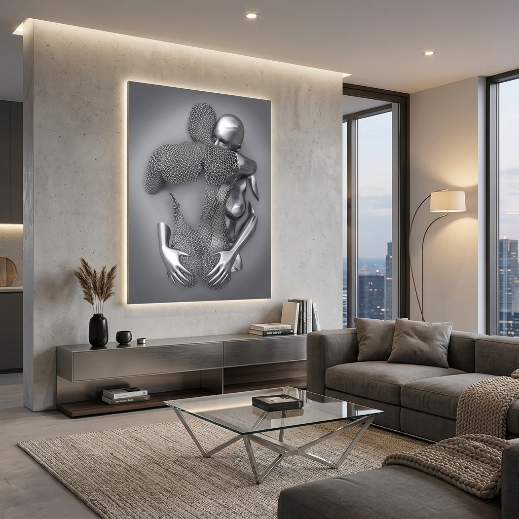 Leinwandbild mit Metallstatuen