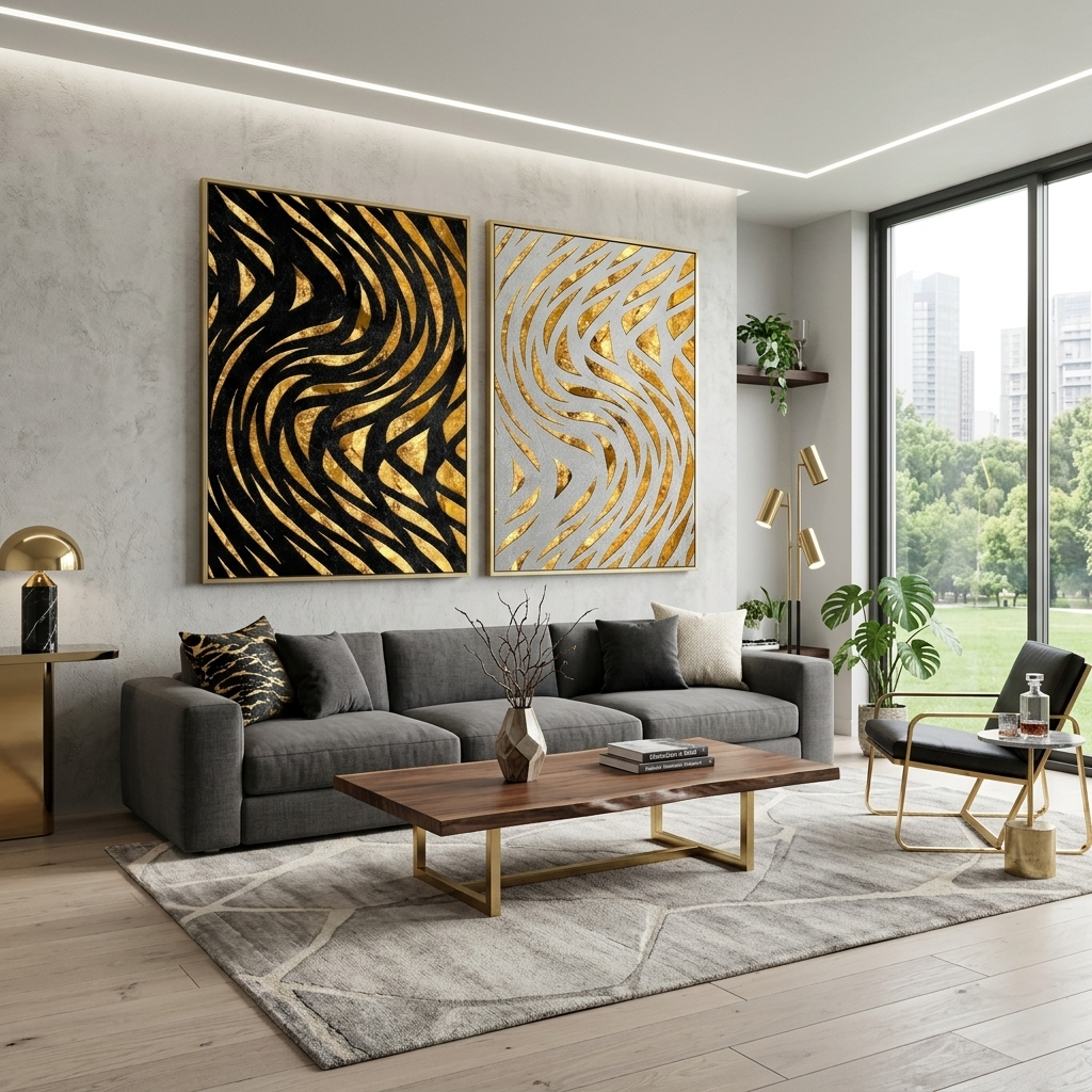 Modularer abstrakter goldener Linien auf weißem und schwarzem Hintergrund, mehrteiliger Leinwand-Kunstdruck