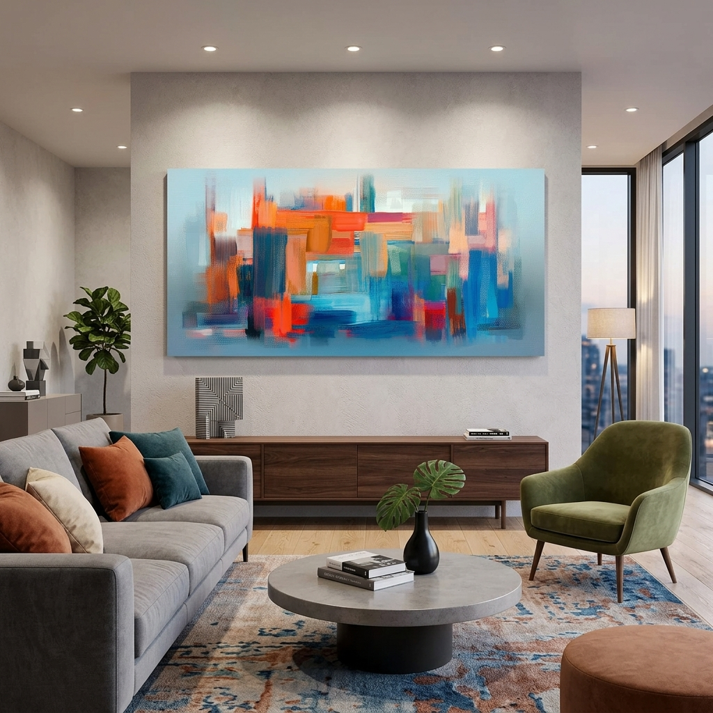 Rotes Abstrakt mit einer kräftigen blauen Farbe Abstraktion Leinwand Wand Kunstdruck