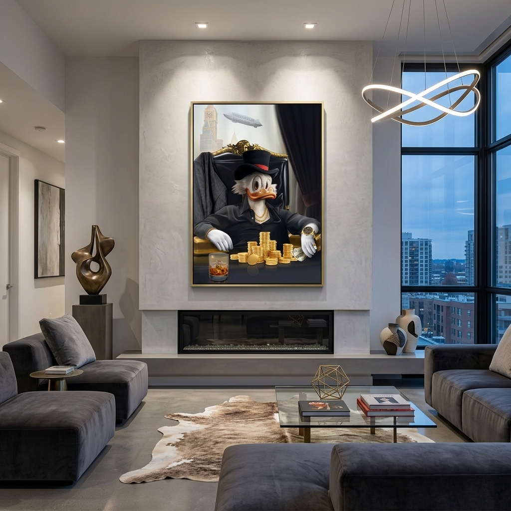 Scrooge im Arbeitszimmer Die Welt gehört dir Inspirierender Kunstdruck auf Leinwand