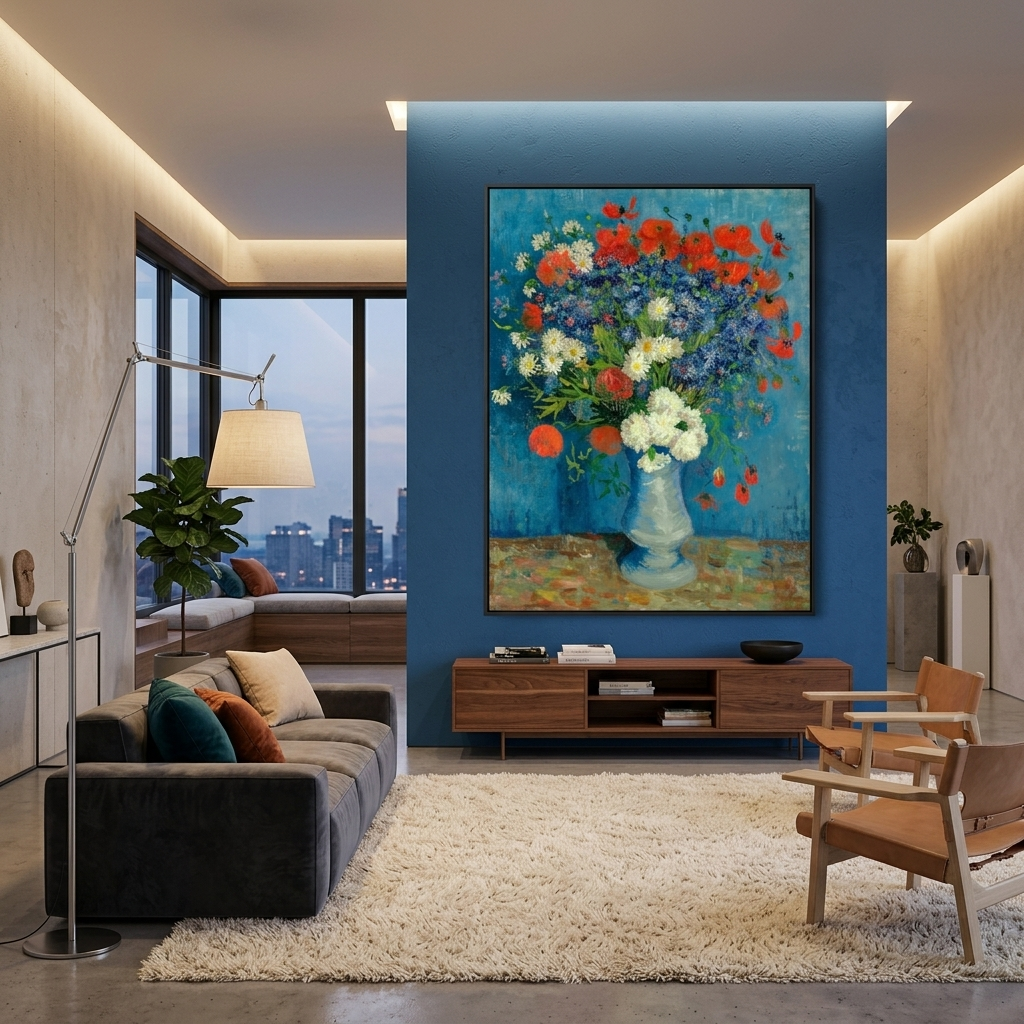 Reproduktions-Vase mit Mohnblumen und Kornblumen, Vincent Van Gogh, Reproduktion, Leinwandbild, Wandbild