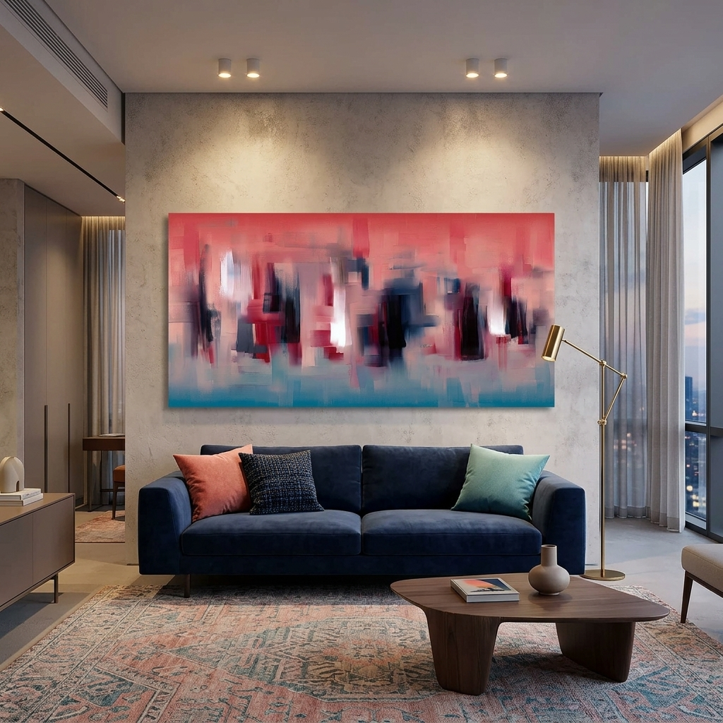 Rot und Blau abstrakt mit dunklen Details Abstraktion Leinwand Wand Kunstdruck
