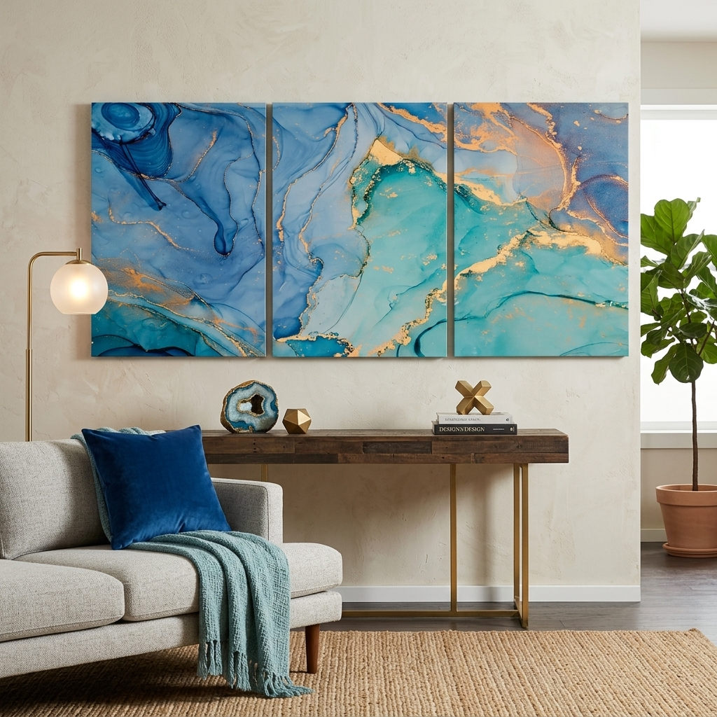 Modular blue and turquoise abstract Multi Panel Canvas Wall Art Print