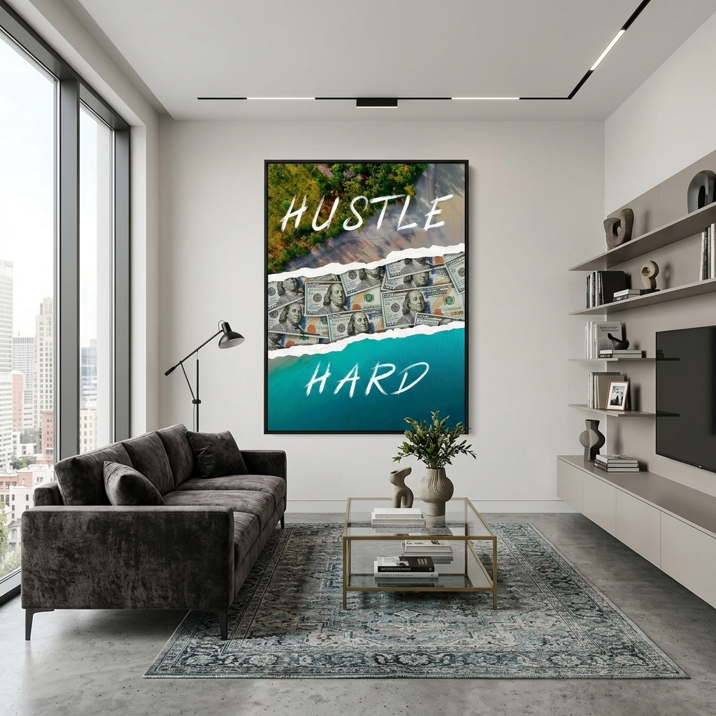 Hustle Hard Motivational Canvas Wall Art Print