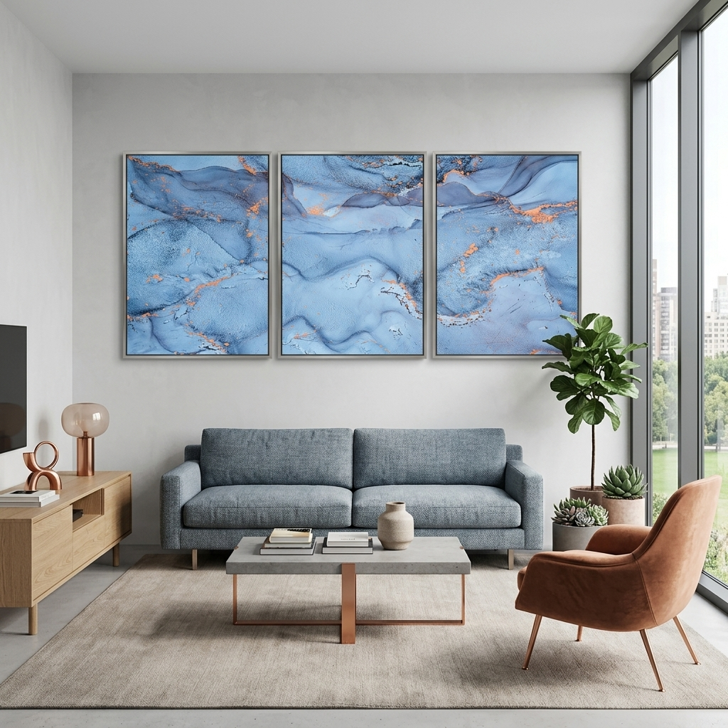 Modular abstract in blue Multi Panel Canvas Wall Art Print