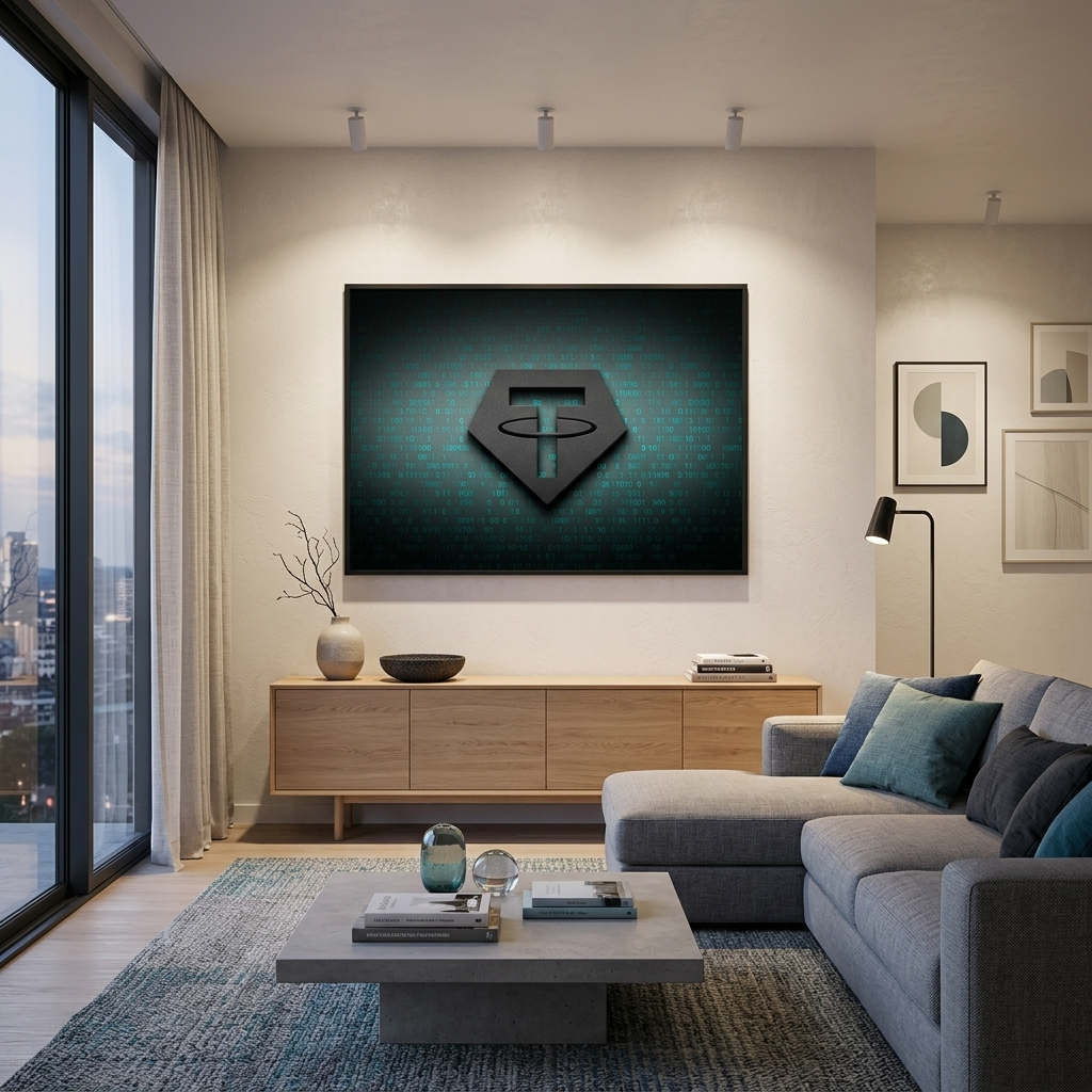 Tezer USDT Logo Binärcode Inspirierender Kunstdruck auf Leinwand
