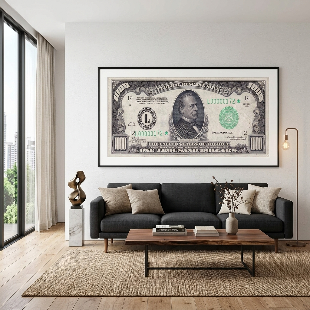 1000 Dollar, Schwarz-Weiß, inspirierender Kunstdruck auf Leinwand