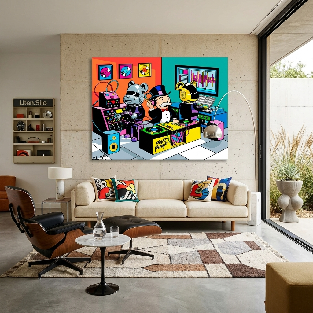 Kunstdruck auf Leinwand mit dem Titel „Alec Monopoly DJ“