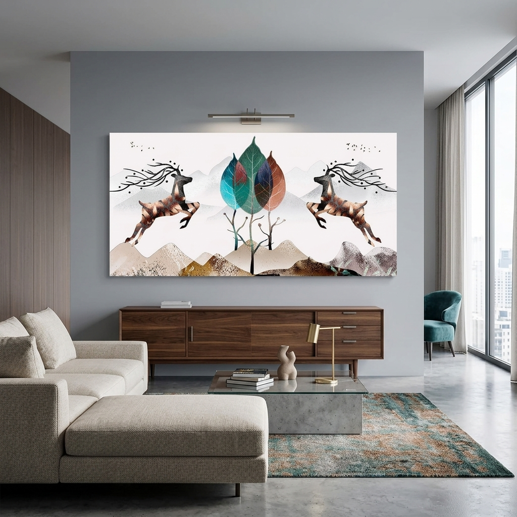 Zwei Hirsche in den Bergen Abstraktion Leinwand Wand Kunstdruck