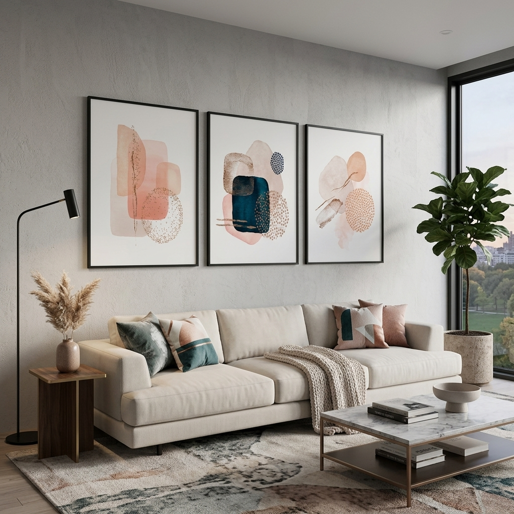 Modularer, abstrakter Puder-Mehrteiler-Kunstdruck auf Leinwand