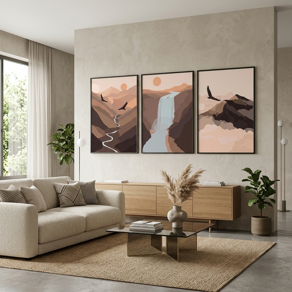 Modularer Kunstdruck auf Leinwand mit Bergabstraktion, mehrere Teile