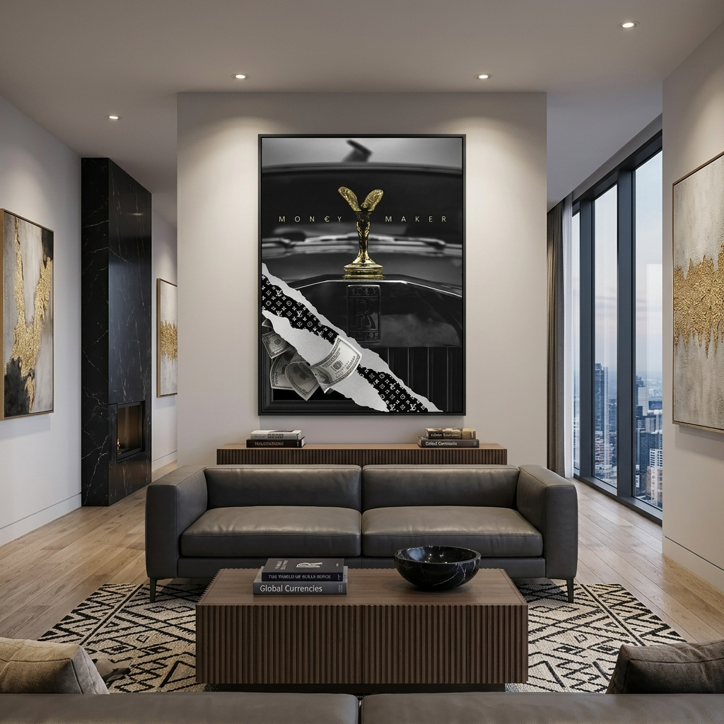 Money Maker with gray dollars Motivational Canvas Wall Art Print