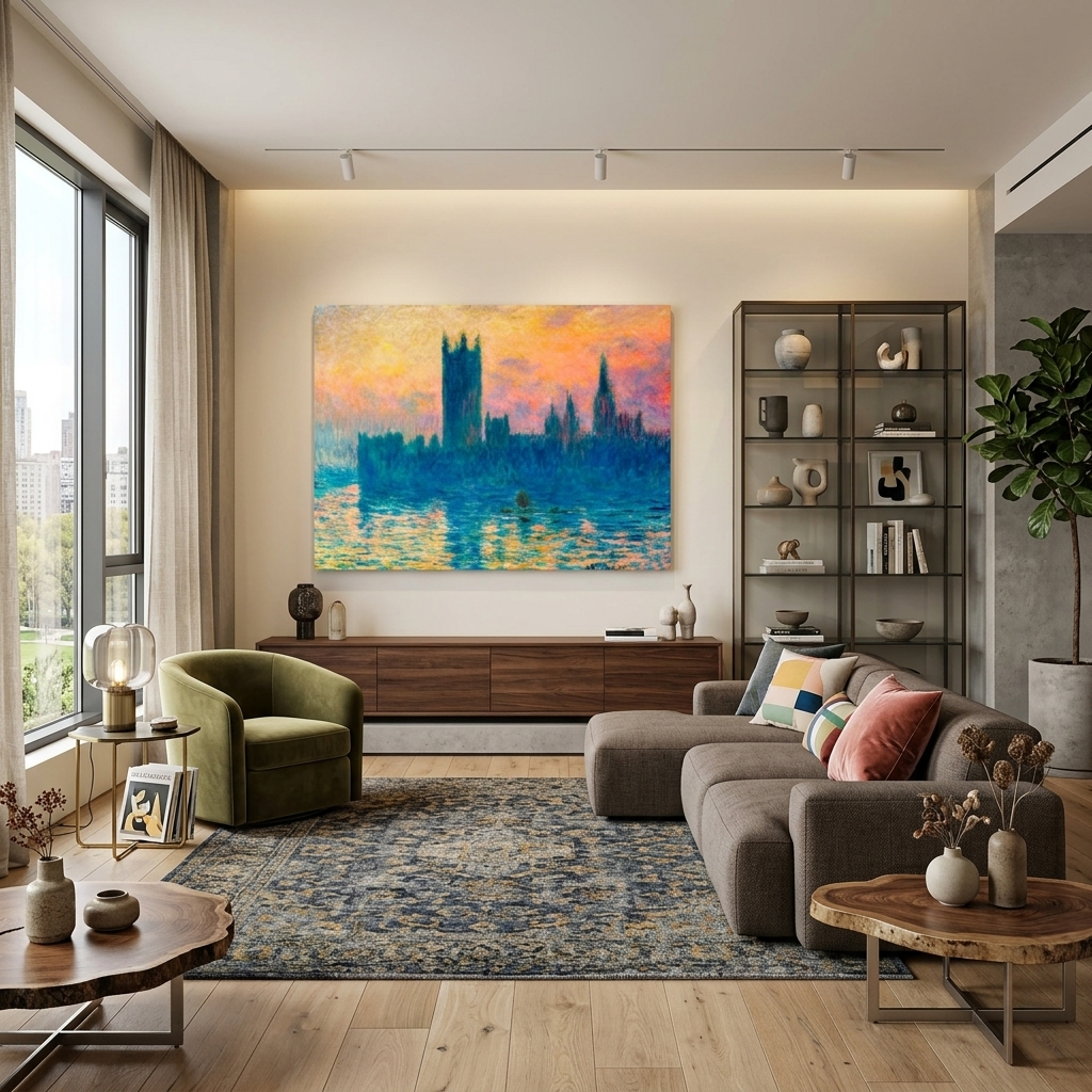 Reproduktion von London. Reproduktion des Parlaments auf Leinwand, Kunstdruck