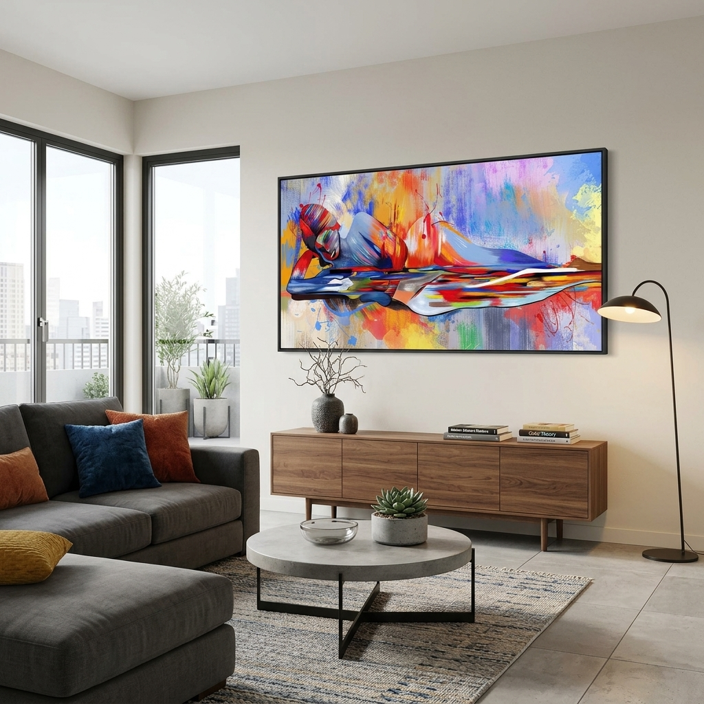 Regenbogen abstrakt liegt eine Frau Abstraktion Leinwand Wand Kunstdruck