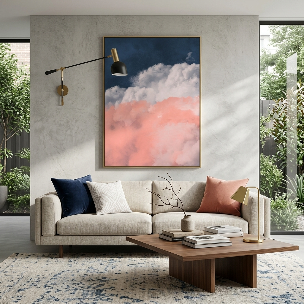 Rosa-graue Wolken auf blauem Hintergrund Leinwandbild
