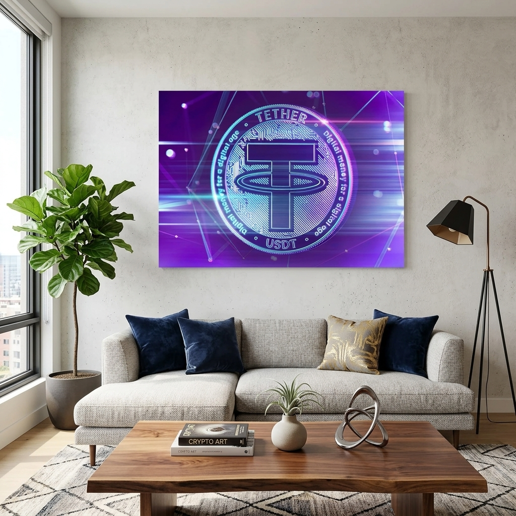 Money cryptocurrencies coin purple Tether USDT Inspirational Canvas Wall Art Print