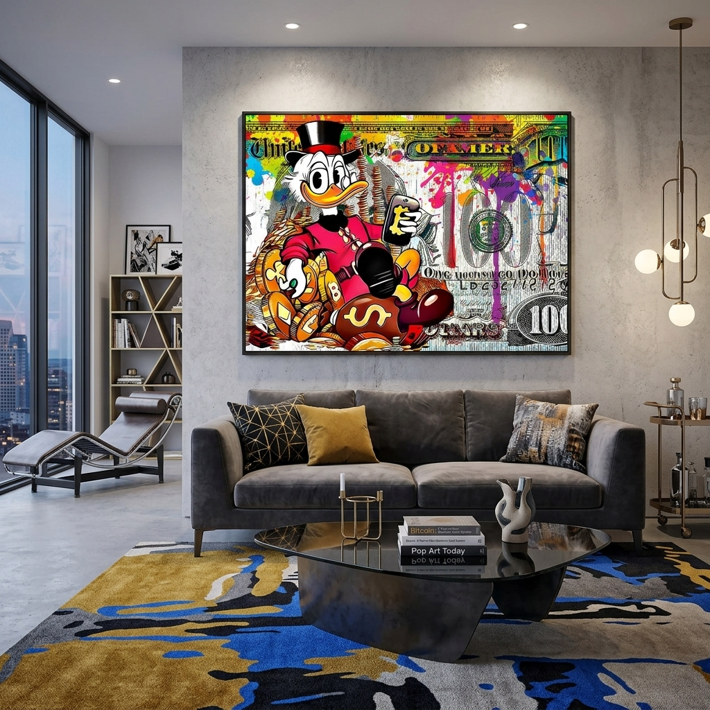 Scrooge 100 Dollar Inspirierender Kunstdruck auf Leinwand