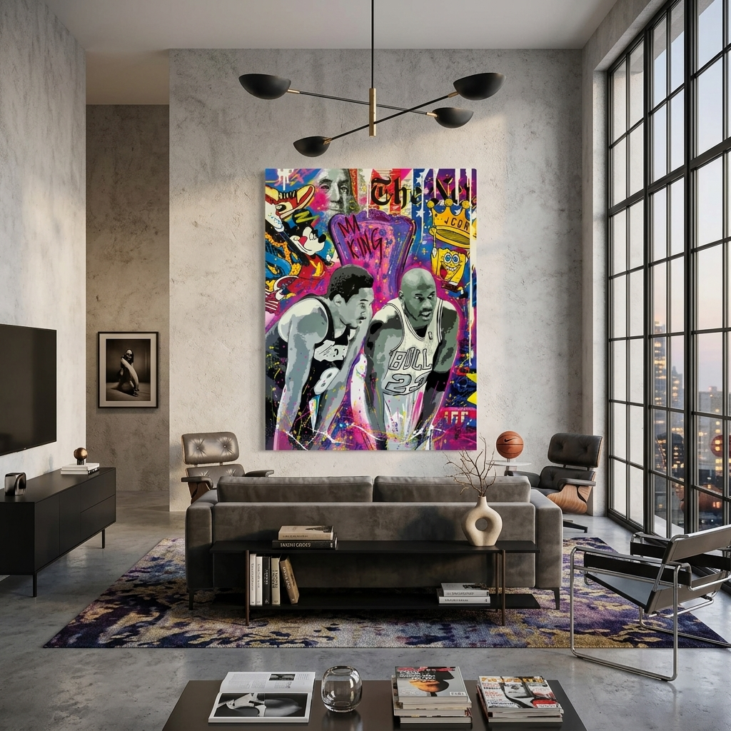 Graffiti-Kunstdruck auf Leinwand mit den Basketballspielern Michael Jordan und Kobe Bryant