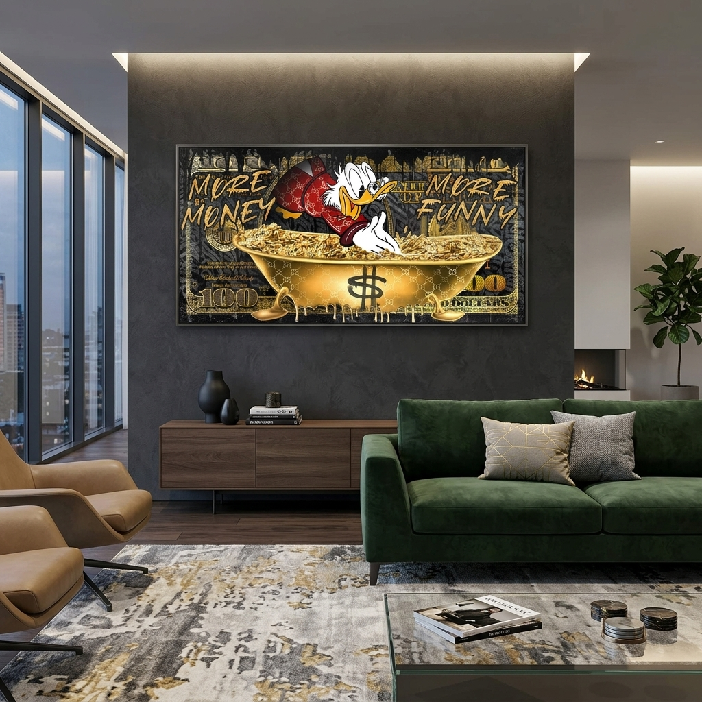 Scrooge in a golden bathtub Inspirational Canvas Wall Art Print
