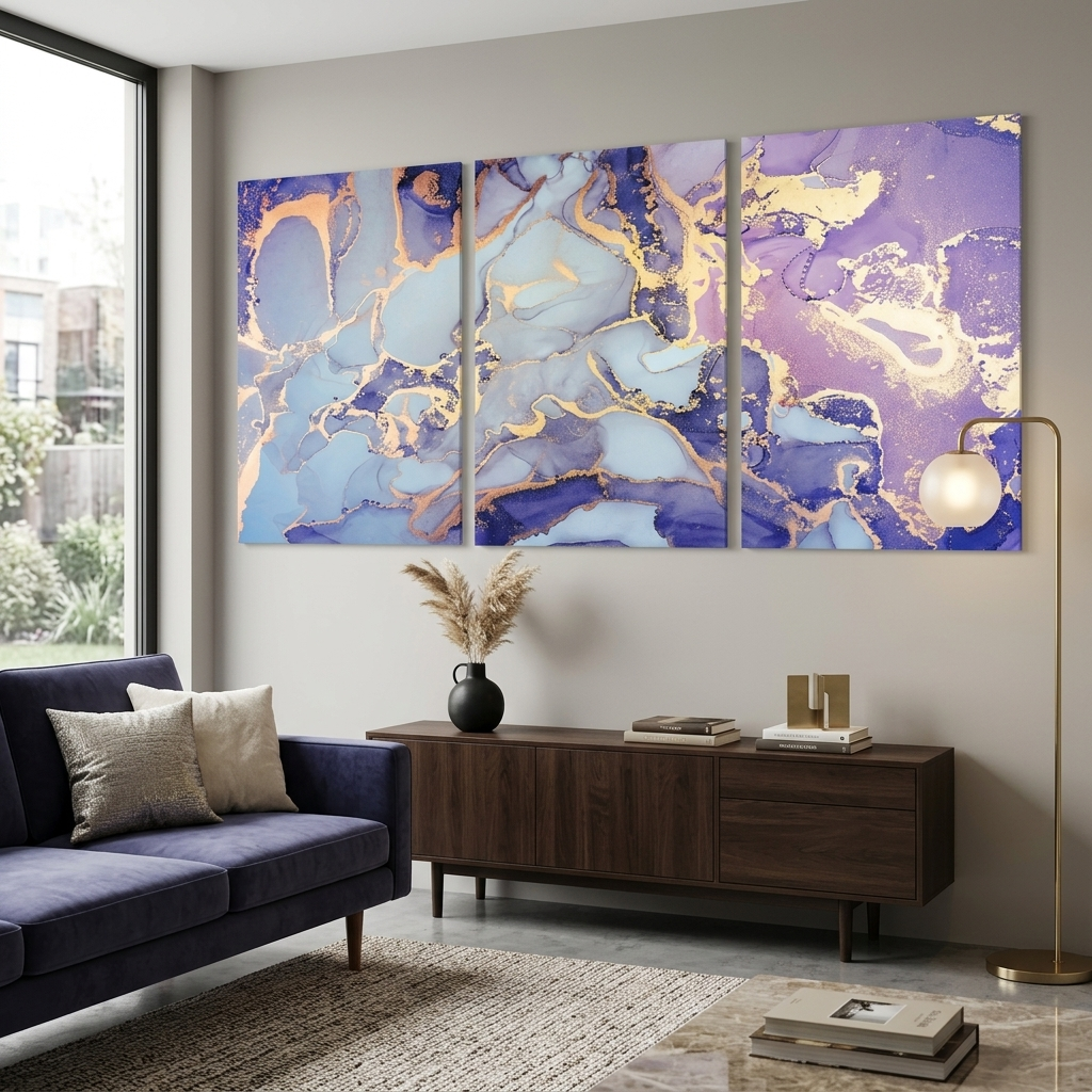 Modularer abstrakter Kunstdruck auf Leinwand, mehrere Teile, Lavendelgrau