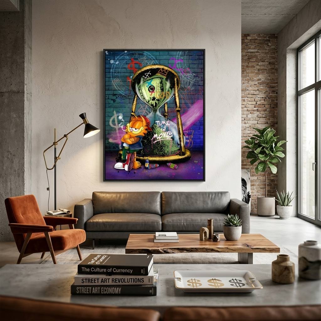 Zur Motivation Zeit Geld Garfield Motivational Canvas Wall Art Print