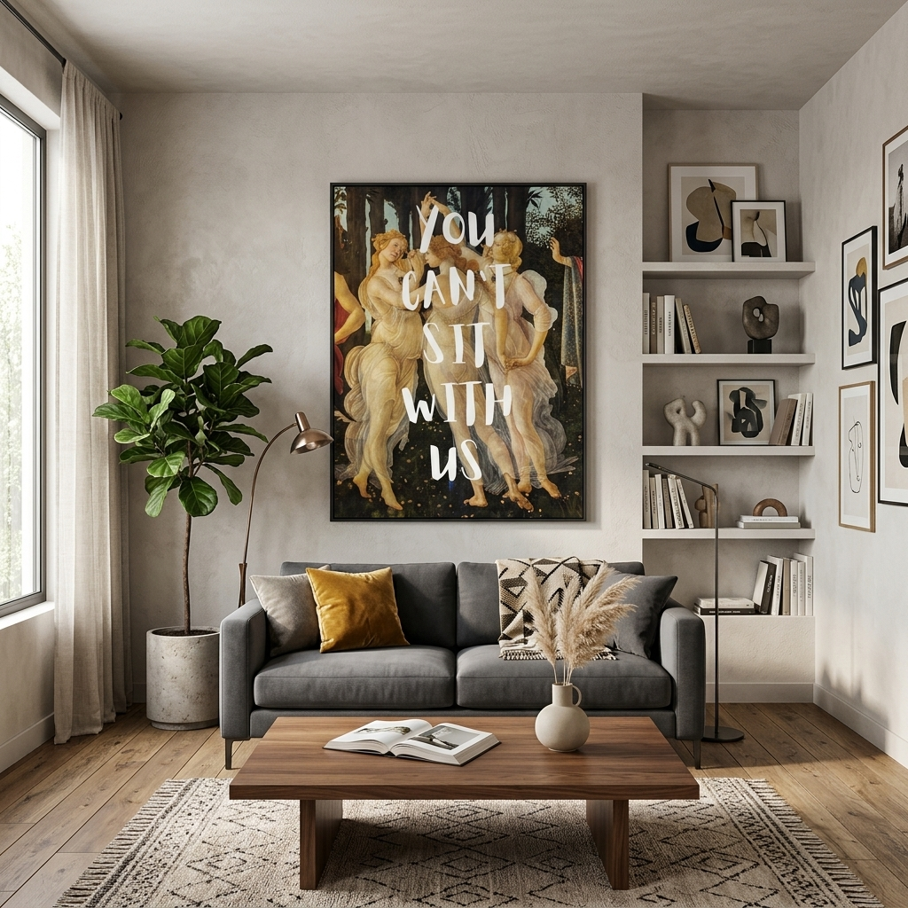 Kunstdruck auf Leinwand, Motiv: Drei Grazien. Du kannst nicht bei uns sitzen