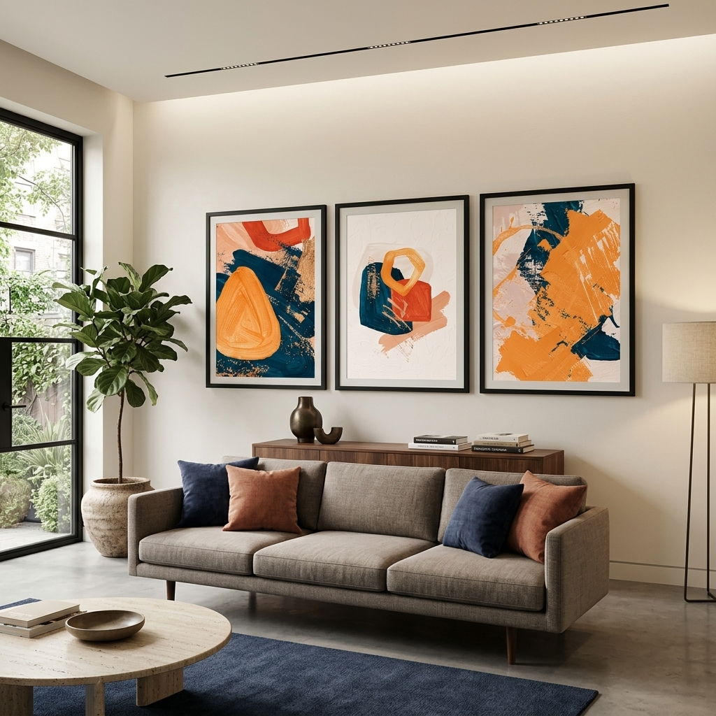 Modularer abstrakter Kunstdruck auf Leinwand, mehrteilig, Blau und Gelb