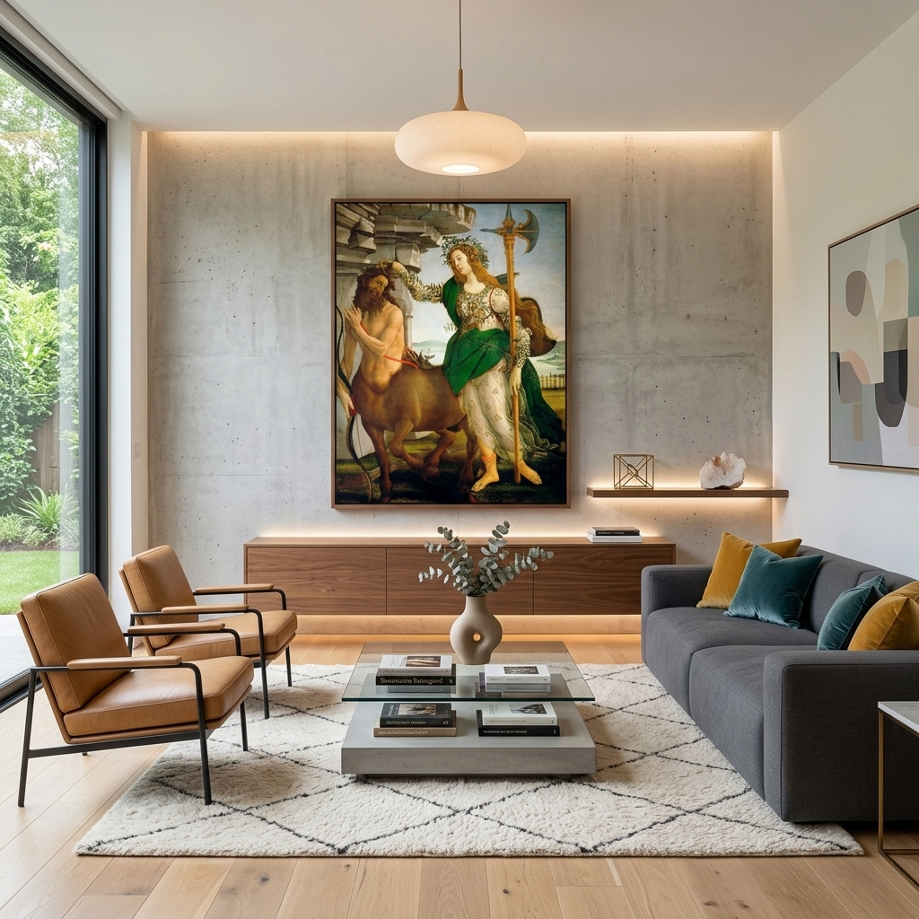 Reproduktion von Sandro Botticellis „Pallade und Zentaur“. Reproduktion auf Leinwand, Wand-Kunstdruck