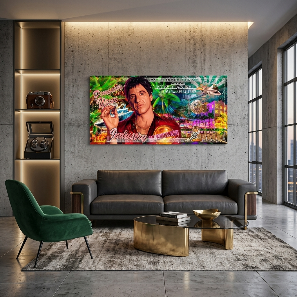 $100 Scarface Dominieren Sie Ihre Branche Inspirierender Kunstdruck auf Leinwand