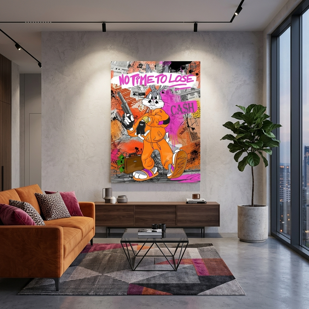 100 $ – Kunstdruck auf Leinwand mit Zeichnung auf schwarzen Lippen