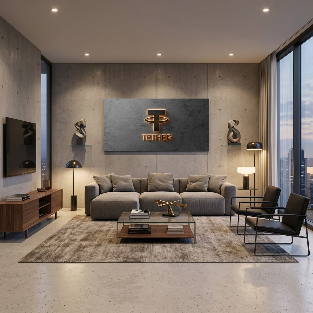 Tether USDT Kryptowährungslogo auf grauem Hintergrund Inspirierender Leinwand-Wandkunstdruck