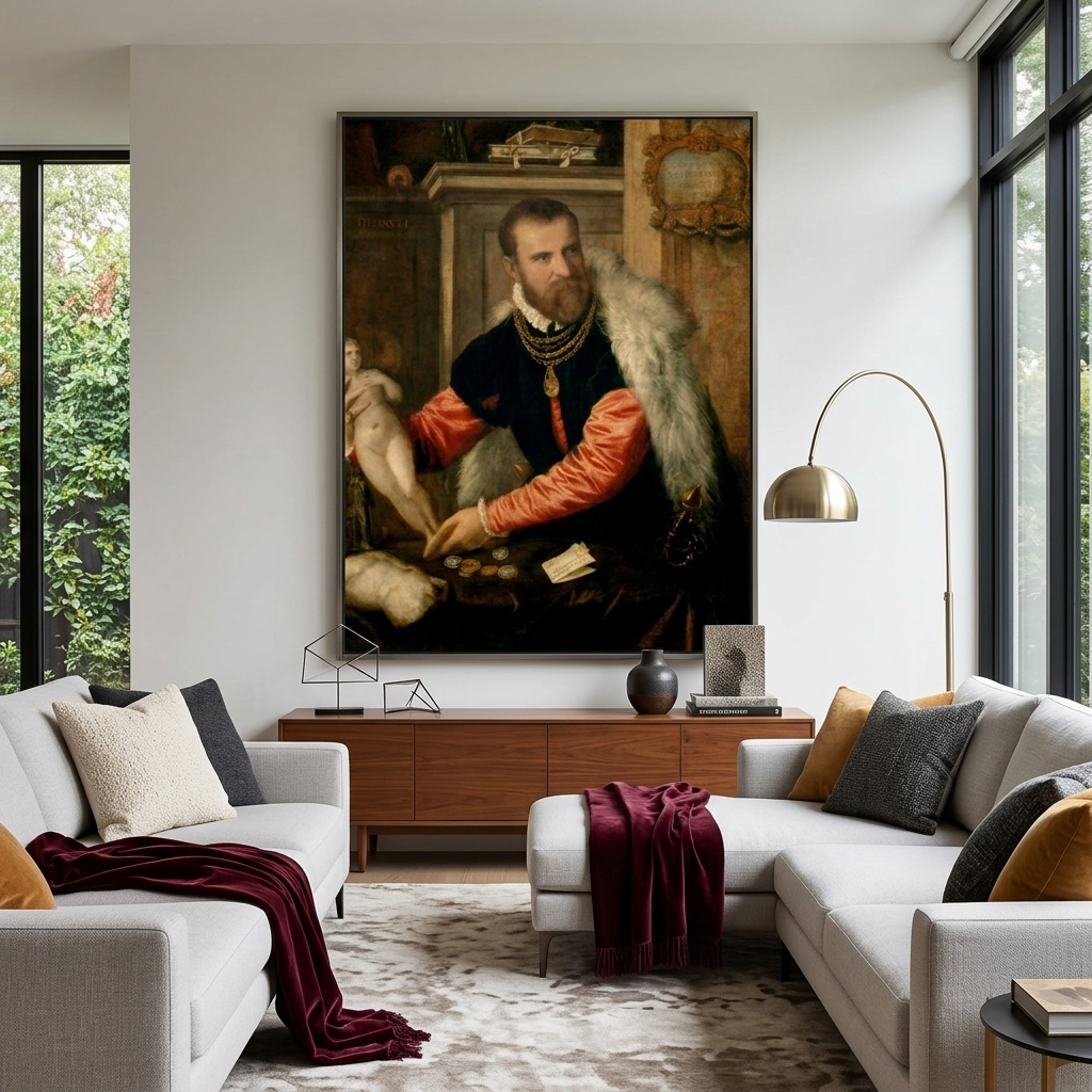 Reproduktions-Porträt von Jacopo Strada von Tizian, Reproduktion auf Leinwand, Wandkunstdruck
