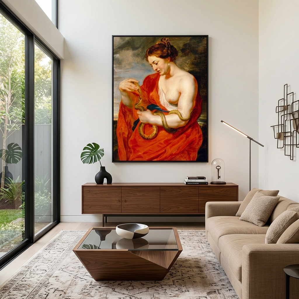 Reproduktion „Hygieia ist die Göttin der Gesundheit“, Reproduktion von Rubens auf Leinwand, Kunstdruck