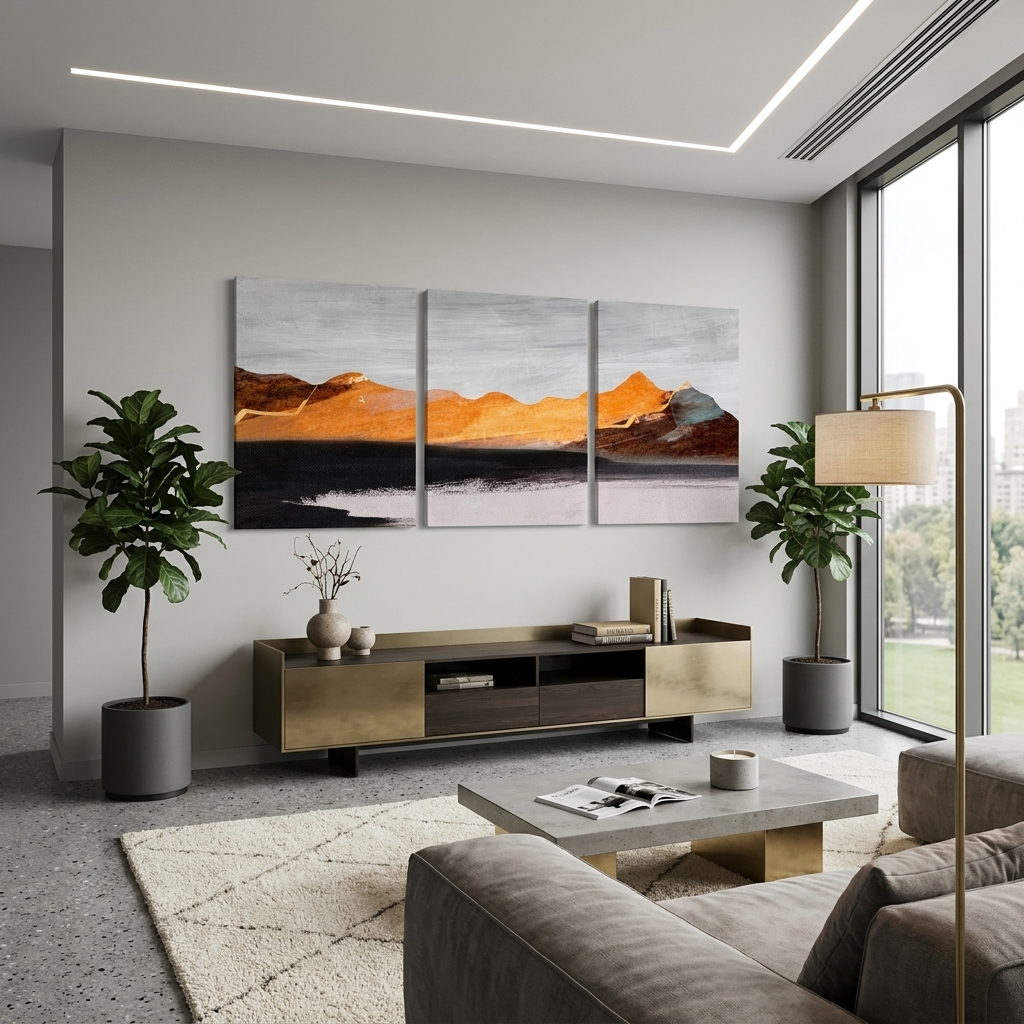 Modularer orange-grauer abstrakter mehrteiliger Kunstdruck auf Leinwand