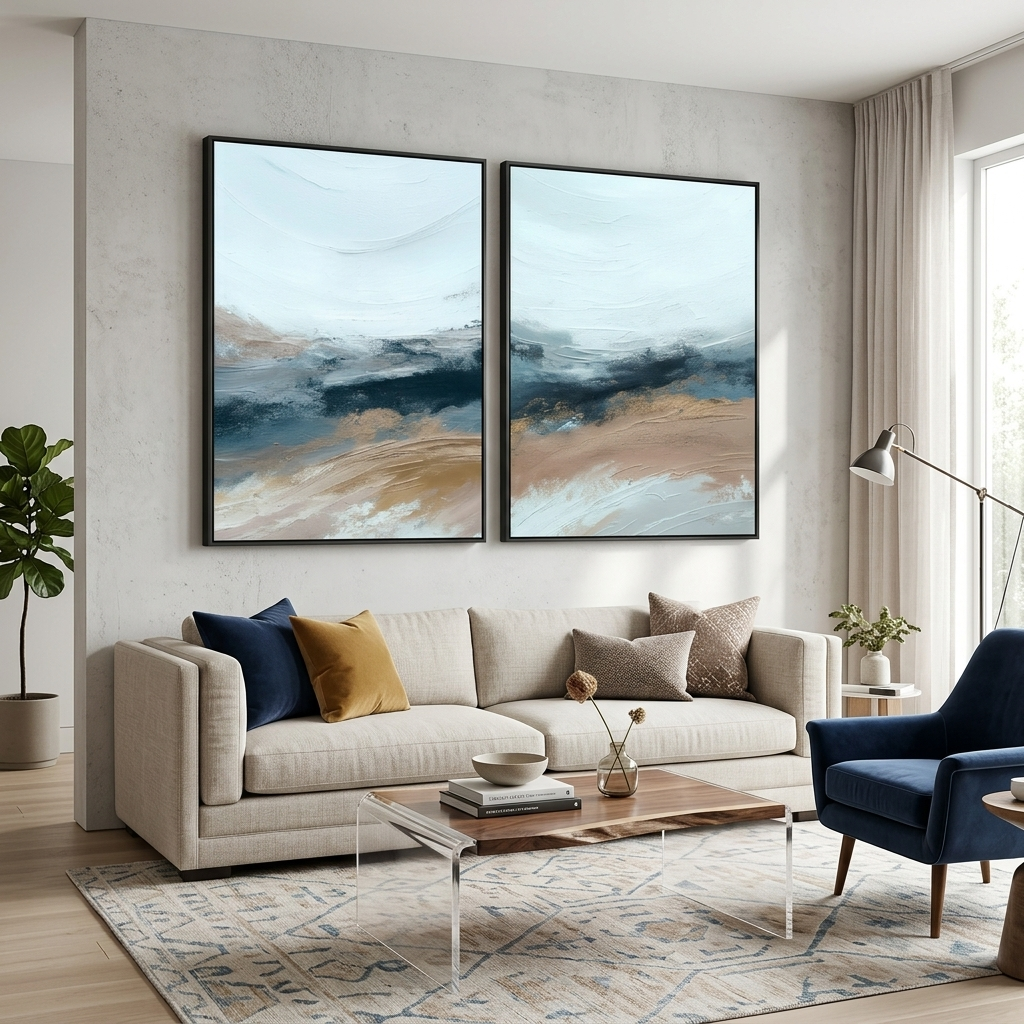 Modularer Kunstdruck auf Leinwand, Motiv: nautische Abstraktion, mehrere Teile