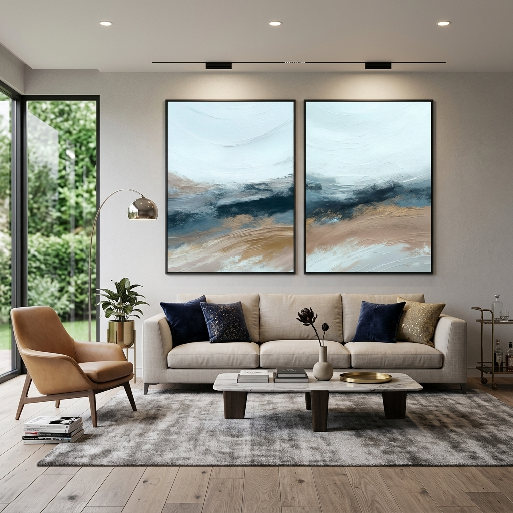 Modularer Kunstdruck auf Leinwand, Motiv: nautische Abstraktion, mehrere Teile