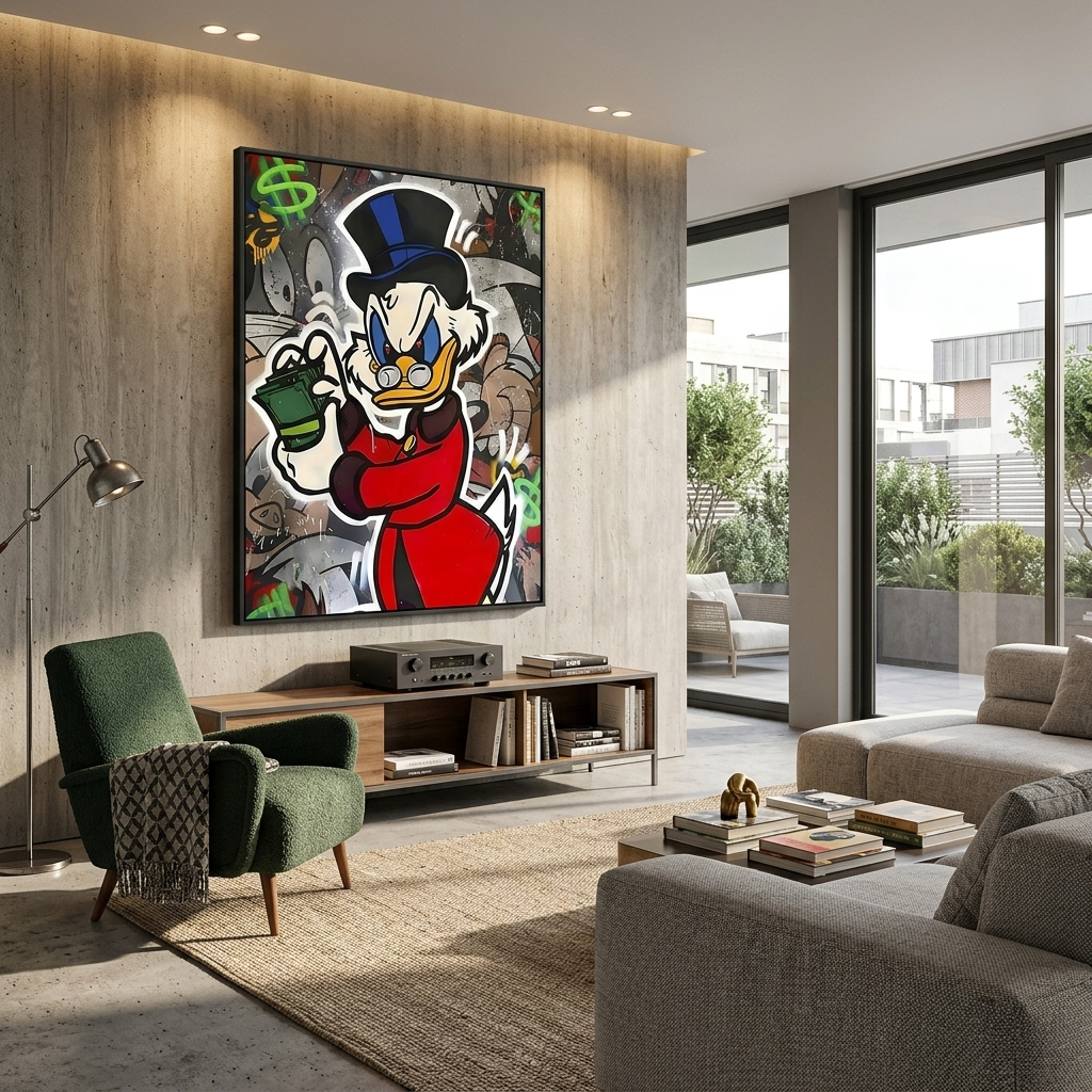 Scrooge with a wad of dollars Inspirational Canvas Wall Art Print