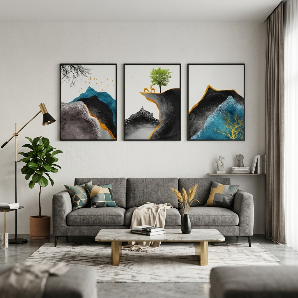 Modularer abstrakter Hirsch in den Bergen, mehrteiliger Kunstdruck auf Leinwand