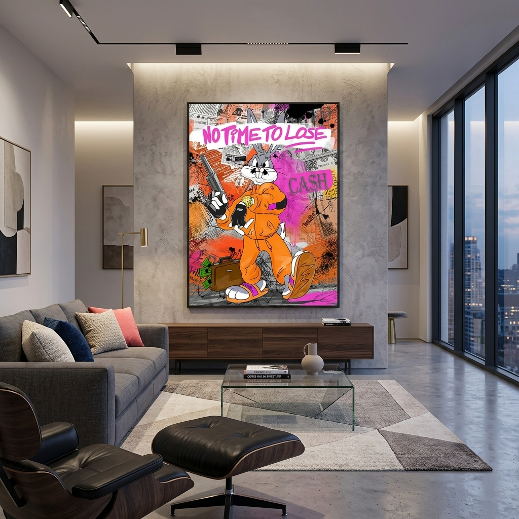 100 $ – Kunstdruck auf Leinwand mit Zeichnung auf schwarzen Lippen