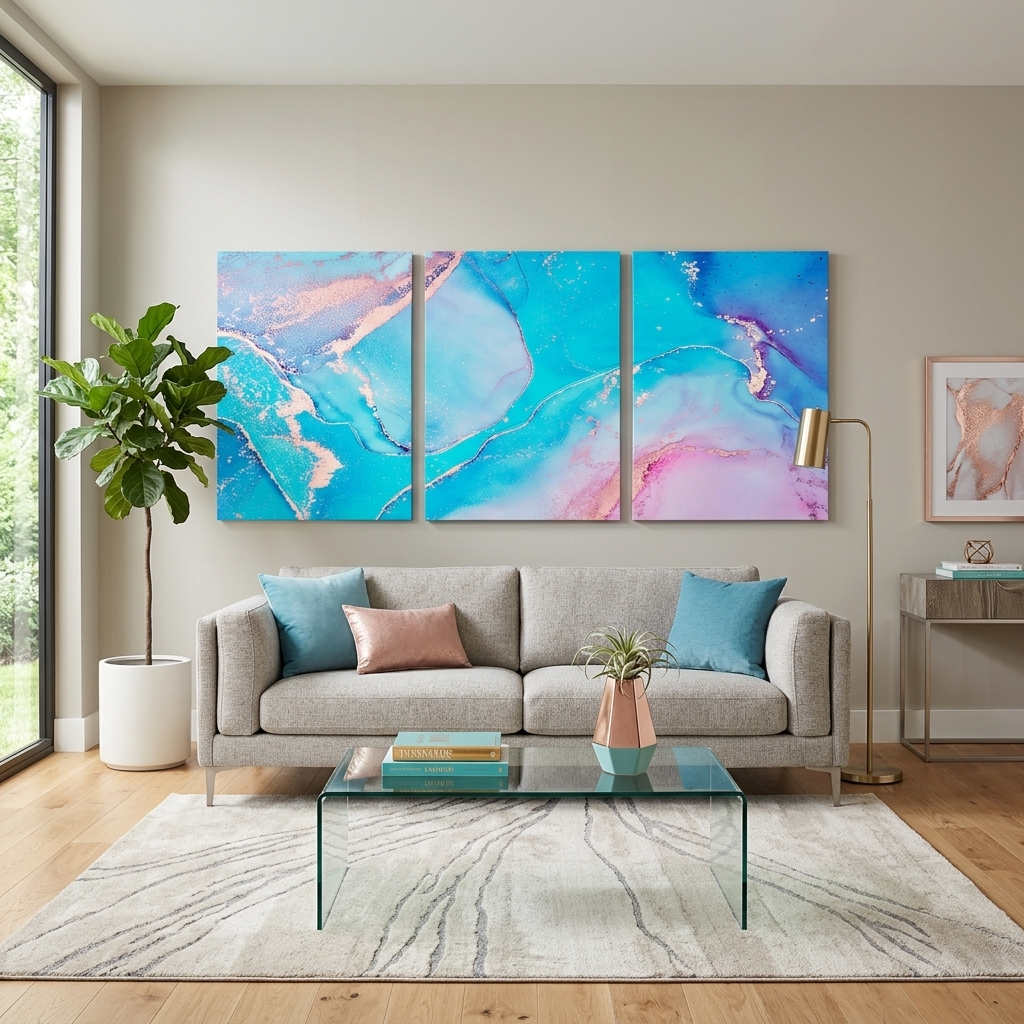 Modularer türkis-rosa abstrakter mehrteiliger Leinwand-Kunstdruck