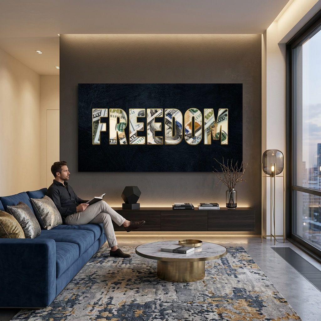 FREEDOM on a dark blue background Motivational Canvas Wall Art Print